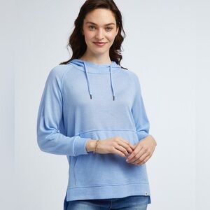 NWT LIV Outdoor Lightweight Slub Knit Blue Hoodie Sweater Womens Medium New